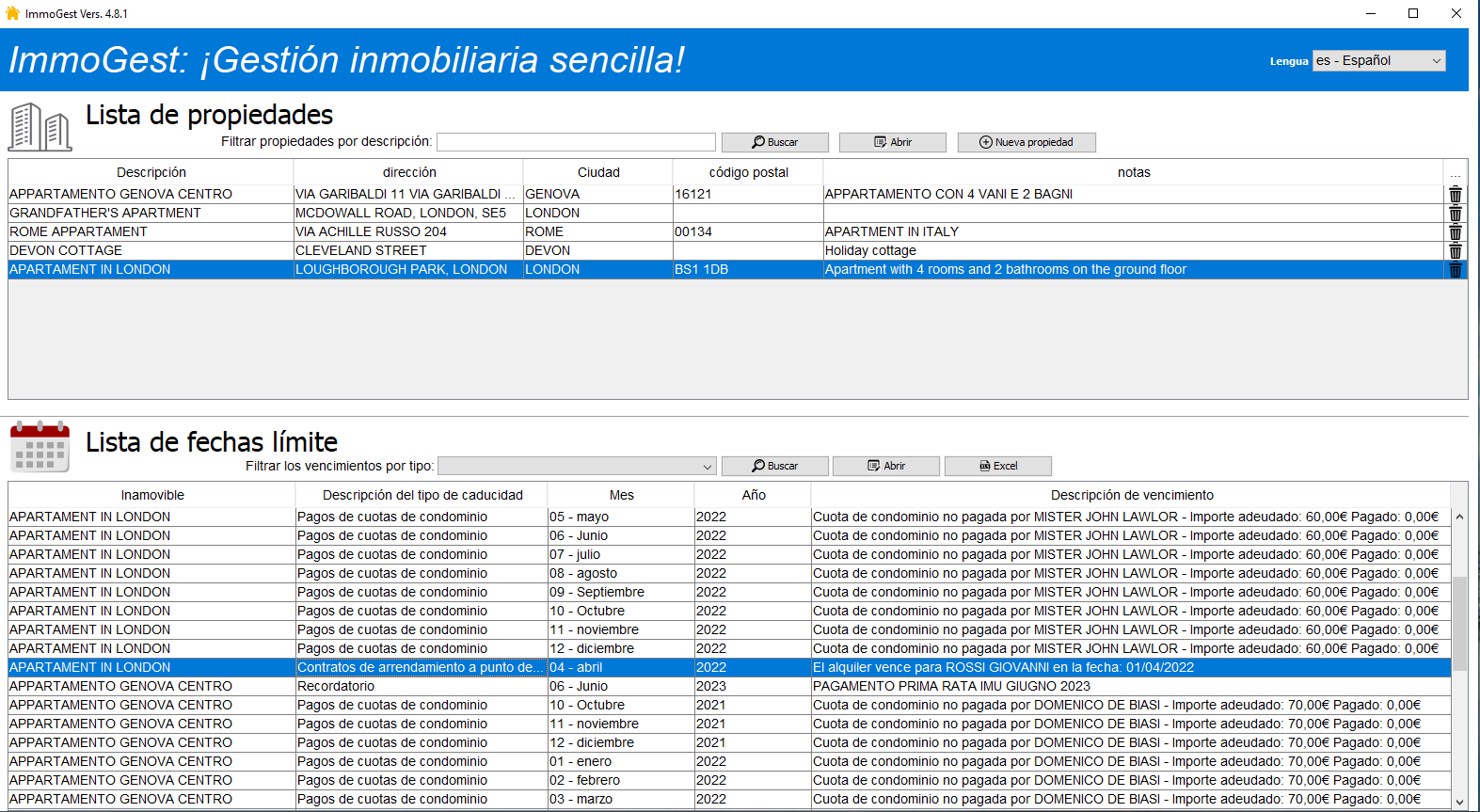 Programa de gestión de alquileres con extracción de Excel